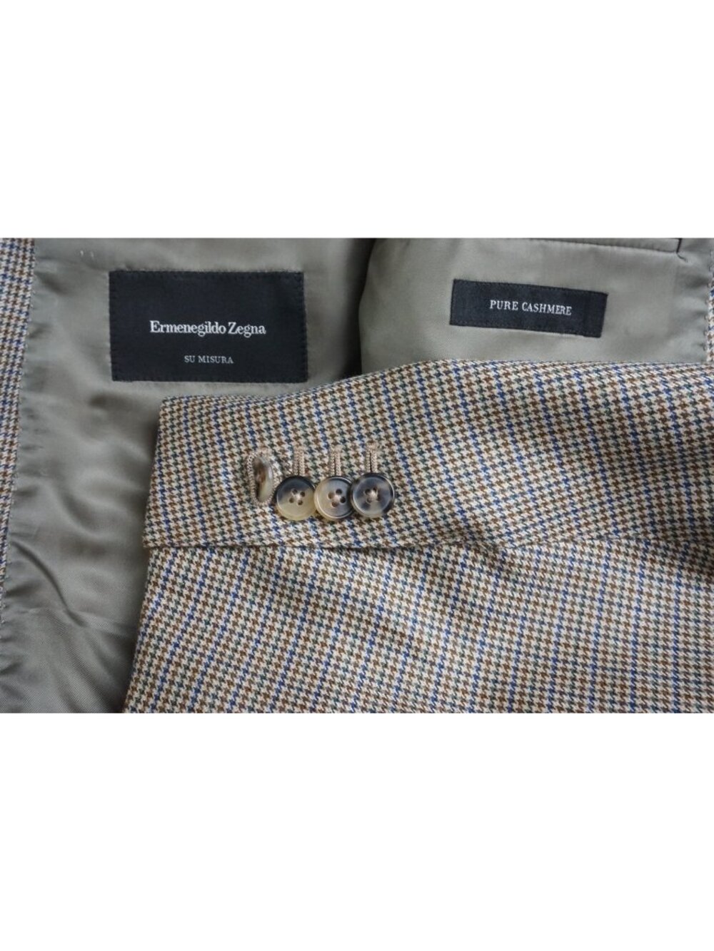 Ermenegildo Zegna Milano Brown Blue Houndstooth 100% Cashmere Sport Coat 46L